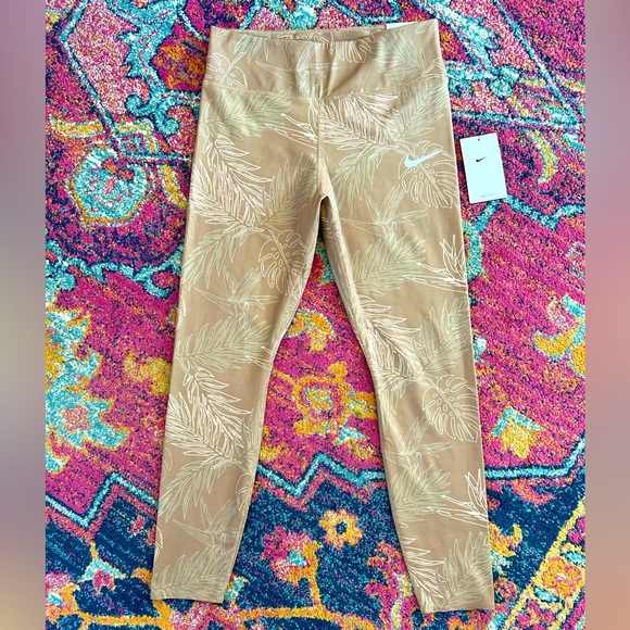 NWT Nike | Women’s Light Brown Tropical Leaf Pattern One Luxe Leggings, size M - Picture 8 of 15